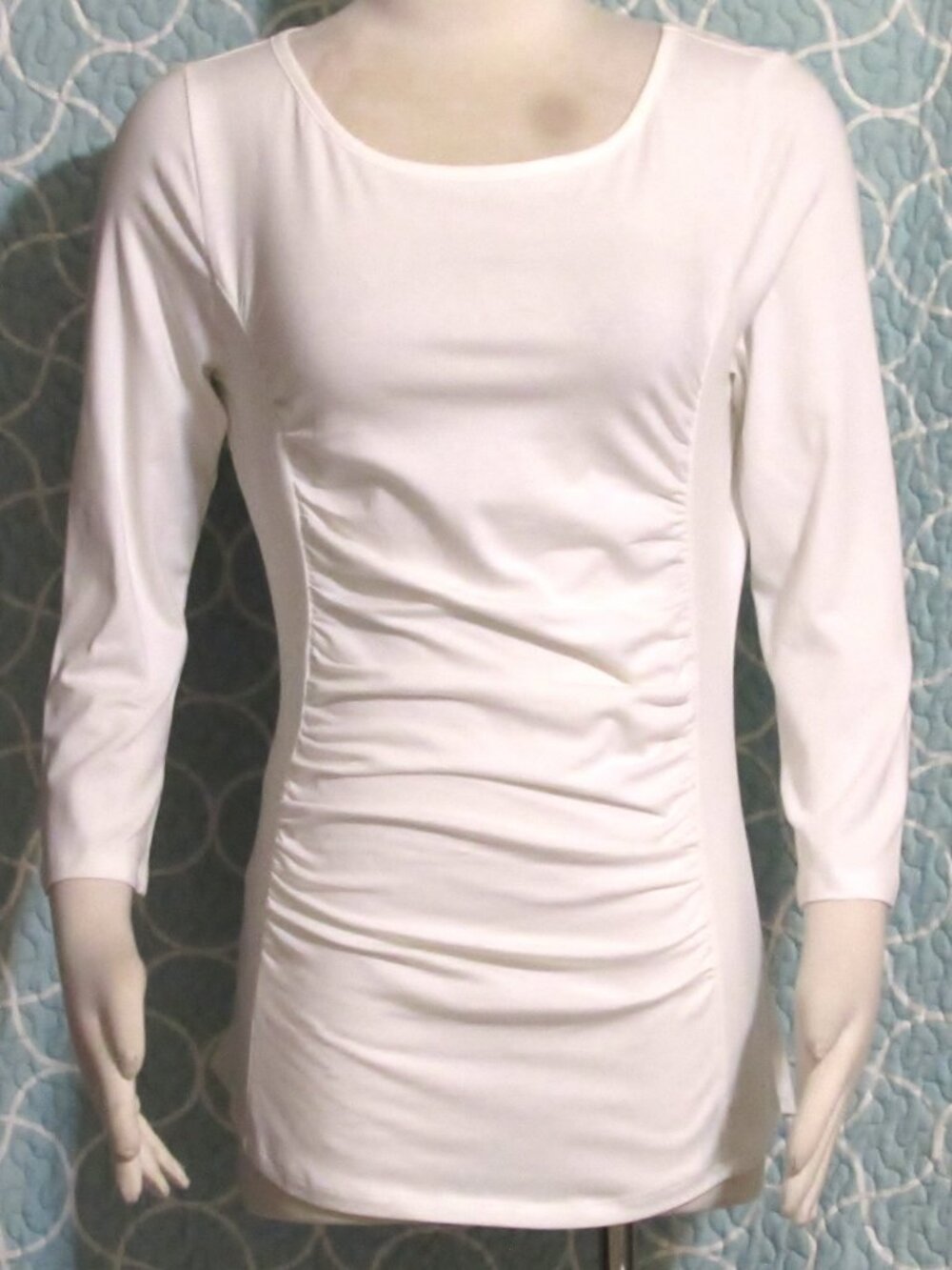 NEW Womens Ladies SUNDANCE Ivory Stretchy Ruched Tailored Top Shirt M Orig $68